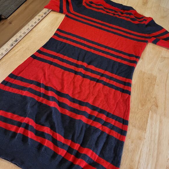 French Connection Red & Gray Striped Long Sleeve Mini Sweater Dress Bodycon Sm - Picture 11 of 11
